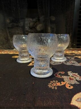 Textured Clear Glass Goblets - Set of 3